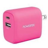 2X/BID Pink Powertek USB-C&A Fast Charger A8