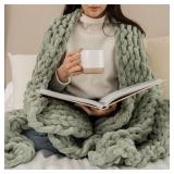 50x60' Sage Green Chunky Knit Blanket AZ46