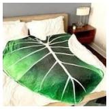 78x59 Green Leaf Plush Throw Blanket A10