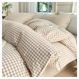 Sz Q 90x90 YHIWW Tan Gingham Duvey Cover Set A19
