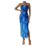 S Blue Strapless Tube Top Maxi Bodycon AZ46