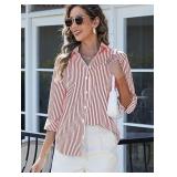 XL Women's Button Down Shirts Striped AZ46