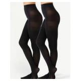 2pk Sz L Ladies Black Opaque Footed Tights A102