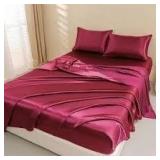 Sz Q Red Silky Satin Sheet Set A2