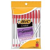 Bic 10 Red Ink Cristal Extra Smooth Pens A66