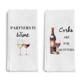 2pk Waffle Pattern Wine Dish Towels, White A117A