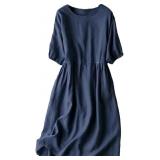 Sz L Womens Cotton Tie Solid Dress  AZ18