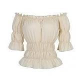 Sz XL Ivory Renissance Rouched Top Costume A115