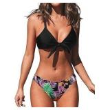 Sz M 2pc Cupshe Tropical Black Top Bikini A101