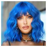 Beautiful Blue Wavy Bob Synthetic Wig A101