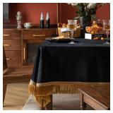 Black Velvet Gold Tassle Rectangle Tablecloth A100