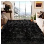 96'x10' Black Faux Fur Rectangle Area Rug B89