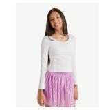 Sz XL Justice Girl's White Long Sleeve Shirt A63