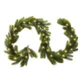 9' Incikiti Green LightUp Faux Pink Garland A114