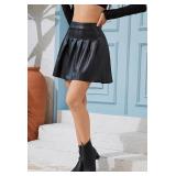 Sz XL Women's Faux Leather Black Mini Skirt A100