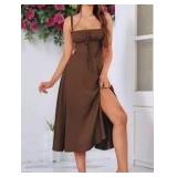 Sz L Brown Spghetti Strap Corset Top Dress A117A