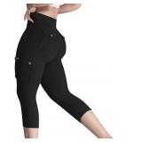 Sz XL Black Capri Cargo Leggings A117A