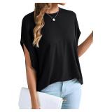 Sz M Basic Black Batwing Sleeve Cutoff Shirt A97