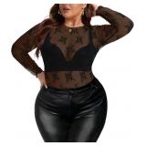 S 2XL Ayifu Women's Long Sleeved Lace Top A64