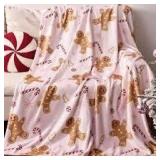 Pink/Gingerbread Design Christmas Plush Throw A4