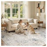 8'x10' Blue White Brown Abstract Area Rug B105