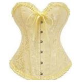 Sz M Lt Yellow Satin/Ribbon Edged Corset A106