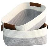 Cotton Rope Storage Basket w Leather Handles A34
