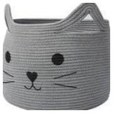 Grey Oval Woven Handle Cat Face Basket A105