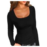 SZ M Women Ribbed Long Sleeve Top AZ43