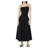 Sz M TheDrop Lorencia Smoked Bodice Dress Blk A109