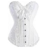 White Satin Floral Ruffle Edge Sz 6xl Corset A4