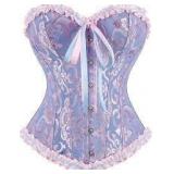 Sz L Pink/Blue Ribbon Edge Metal Clip Corset A7