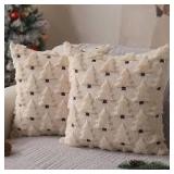 2pk 16x16 Fuzzy Christmas Tan Pillow Cover A6