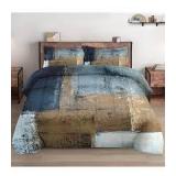 Sz F WeCozy Blue/Brown 3pc Bedding Set A103
