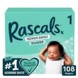 Sz 1 Rascals Premium Diapers 108ct A90