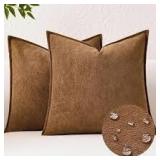 2pk 18x18 MudBrown Twead Pillow Cover A8