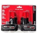 2X/Bid Milwaukee M12 Red Lithium Batteries A54