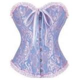 Sz M Blue/Pink Ribbon Edge Metal Clasp Corset A115