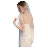Short Length White Lace Edge Wedding Veil A115