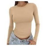 Sz S Tank Long Sleeve Ribbed Crew Neck Shirt A98