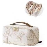 Eachy Ivory/Tan Faux Leather Makeup Bag A117C