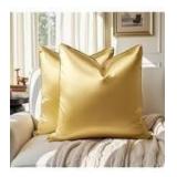 2pk Brawarm Gold FauxLeather 18x18 PillowCover A99