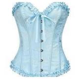 Sz M BabyBlue Ribbon Edge Silk Ribbed Corset A98