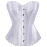 Sz 1XL White Silk Ribbed Metal Clasp Corset A116