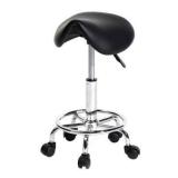 Saddle Stool W/Wheels Black Leather Seat C41