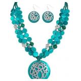 Teal Circle Patterned Shell Pendant Necklace AZ15