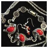 3pc Elephant Silver Tone Jewelry Set A108