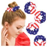 4pc Patriotic Haitr Scrunchies Red White Blue A108
