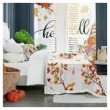 50x60' Fall Throw Blanket White/Fall Leaves A108
