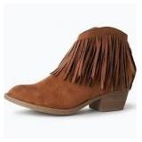 Sz 6.5 Ladies Brown Suede Fringe Booties A112